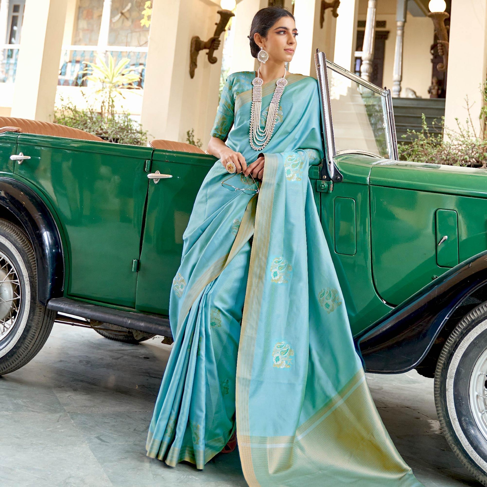 Captivating Blue Colored Zari Work Festive Wear Banarasi Silk Saree