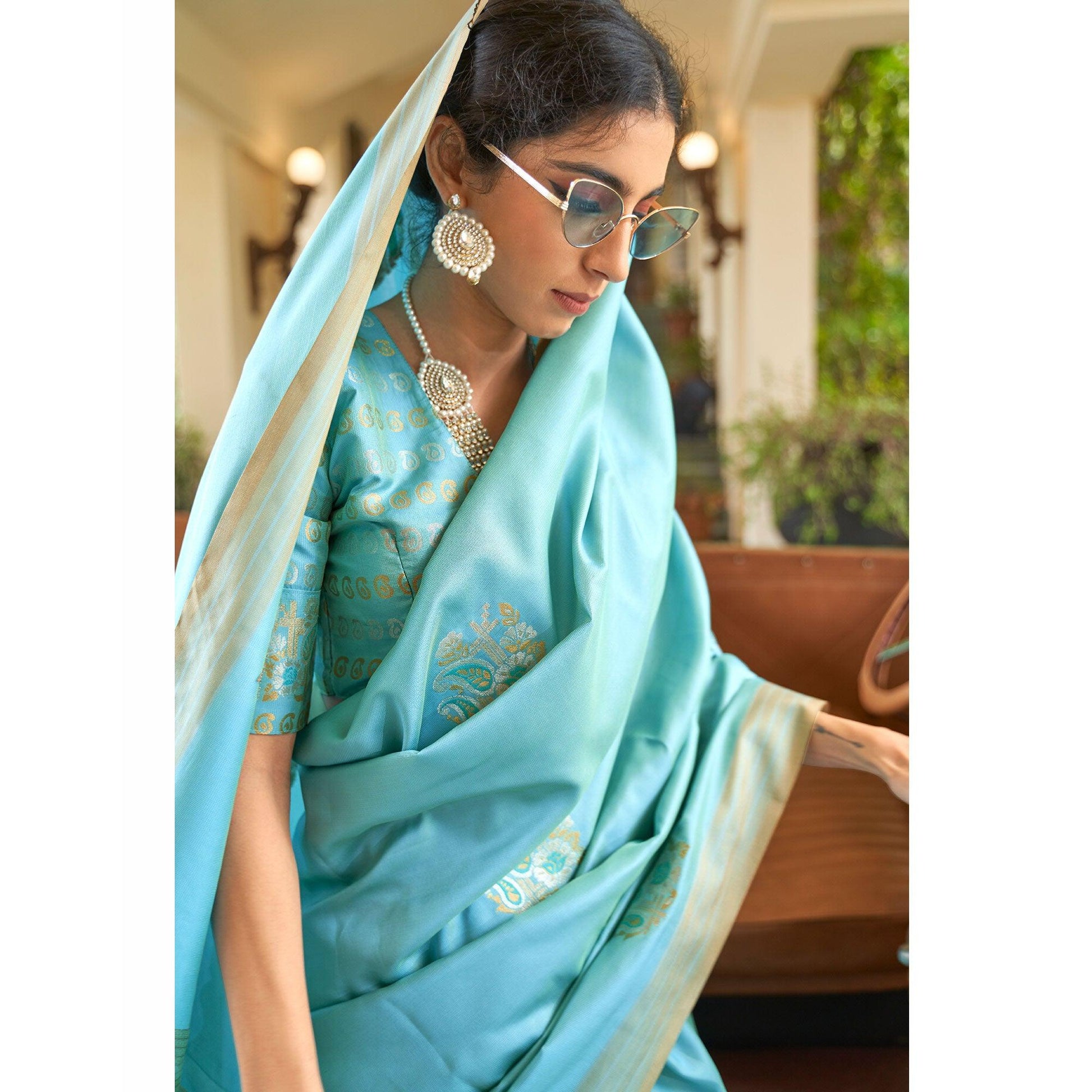 Captivating Blue Colored Zari Work Festive Wear Banarasi Silk Saree