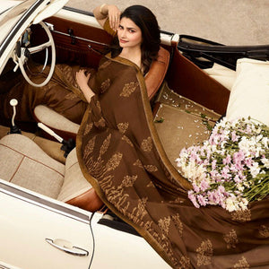 Captivating Brown Colored Casual Printed Silk Saree