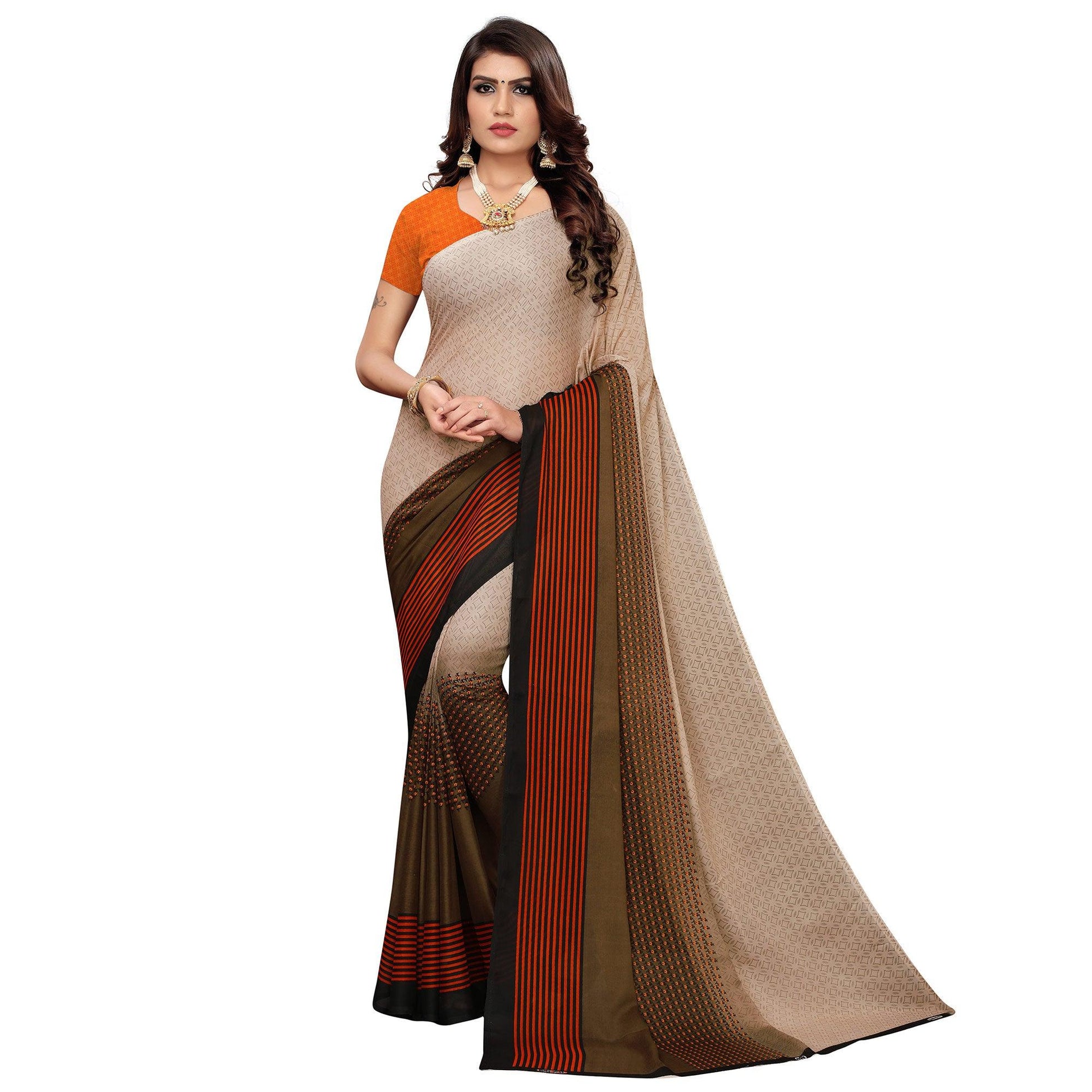 Captivating Brown Colored Casual Wear Printed Georgette Saree