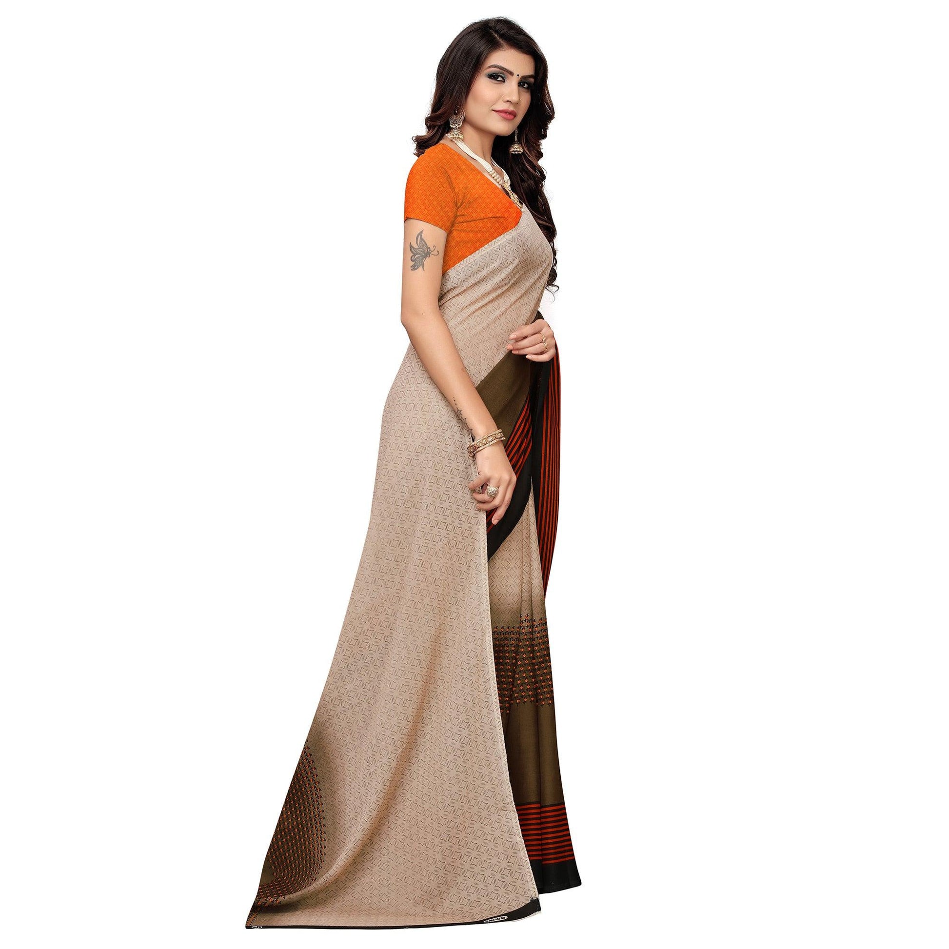 Captivating Brown Colored Casual Wear Printed Georgette Saree