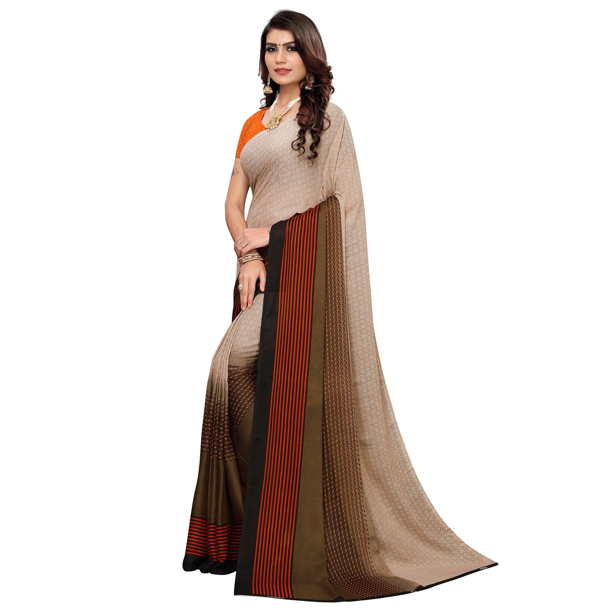 Captivating Brown Colored Casual Wear Printed Georgette Saree