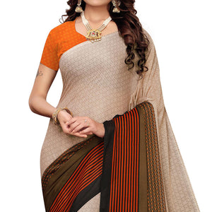 Captivating Brown Colored Casual Wear Printed Georgette Saree