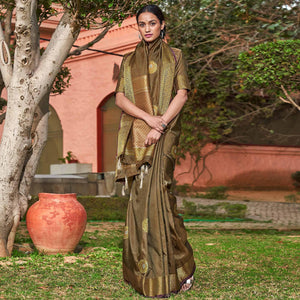 Captivating Brown Colored Festive Wear Woven Soft Silk Saree