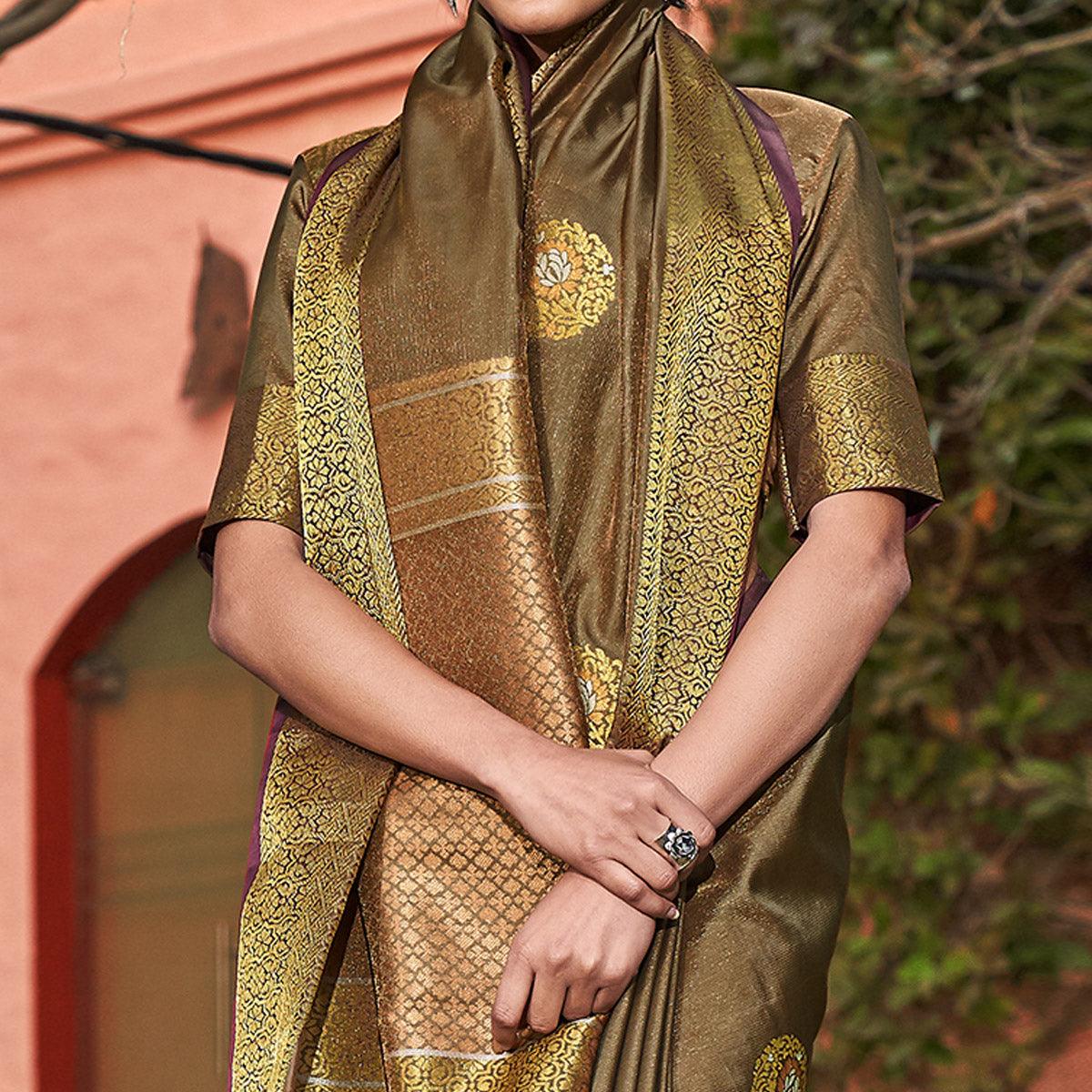 Captivating Brown Colored Festive Wear Woven Soft Silk Saree
