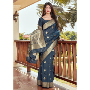 Captivating Dark Grey Coloured Partywear Woven Silk Saree