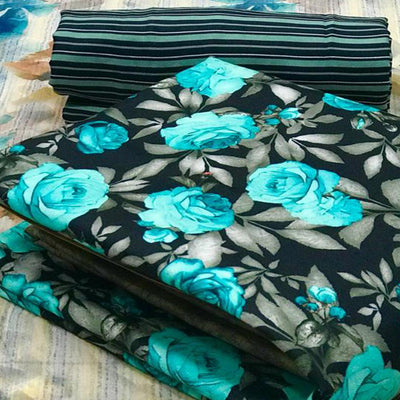 Captivating Dark Navy Blue Colored Casual Wear Printed Pashmina Dress Material
