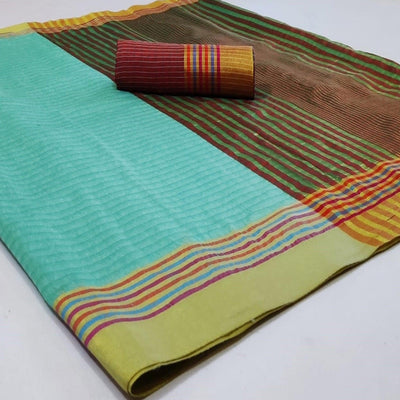 Captivating Green Colored Festive Wear Woven Cotton Saree