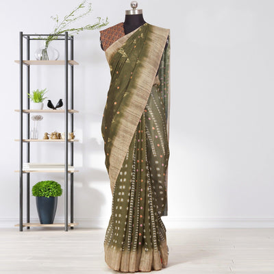 Captivating Green Coloured Casual Wear Printed Linen Saree