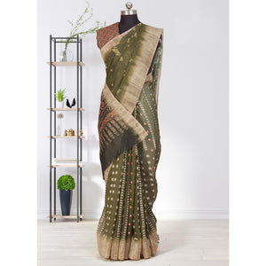 Captivating Green Coloured Casual Wear Printed Linen Saree