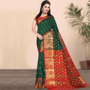 Captivating Green Coloured Festive Wear Woven Kota Litchi Art Silk Saree