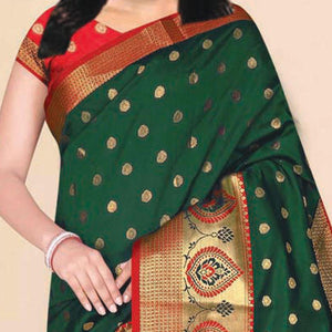 Captivating Green Coloured Festive Wear Woven Kota Litchi Art Silk Saree