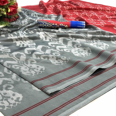 Captivating Grey Colored Casual Wear Printed Silk Saree
