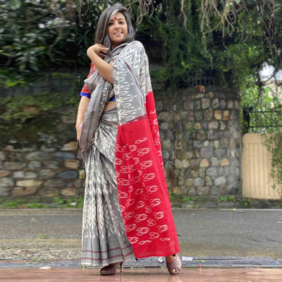 Captivating Grey Colored Casual Wear Printed Silk Saree