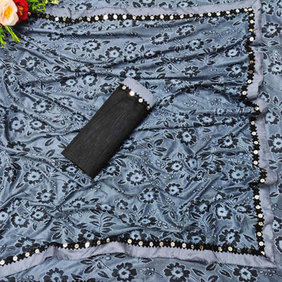 Captivating Grey Colored Festive Wear Floral Woven Art Silk Saree
