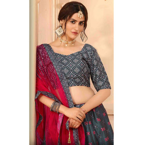 Captivating Grey Coloured Partywear Digital Printed Art Silk Lehenga Choli