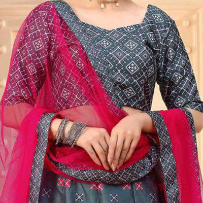 Captivating Grey Coloured Partywear Digital Printed Art Silk Lehenga Choli