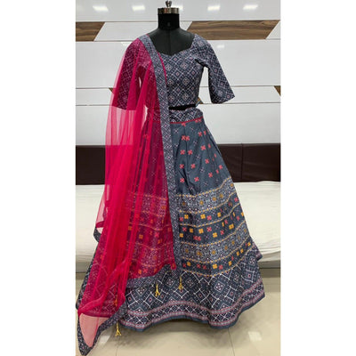 Captivating Grey Coloured Partywear Digital Printed Art Silk Lehenga Choli