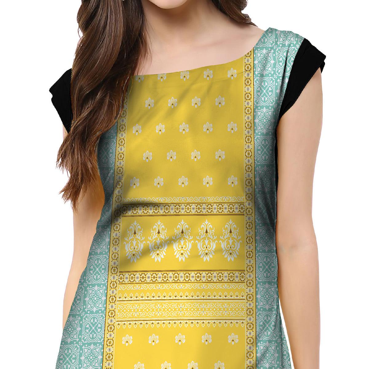 Captivating Lemon Yellow Colored Casual Printed Crepe Kurti