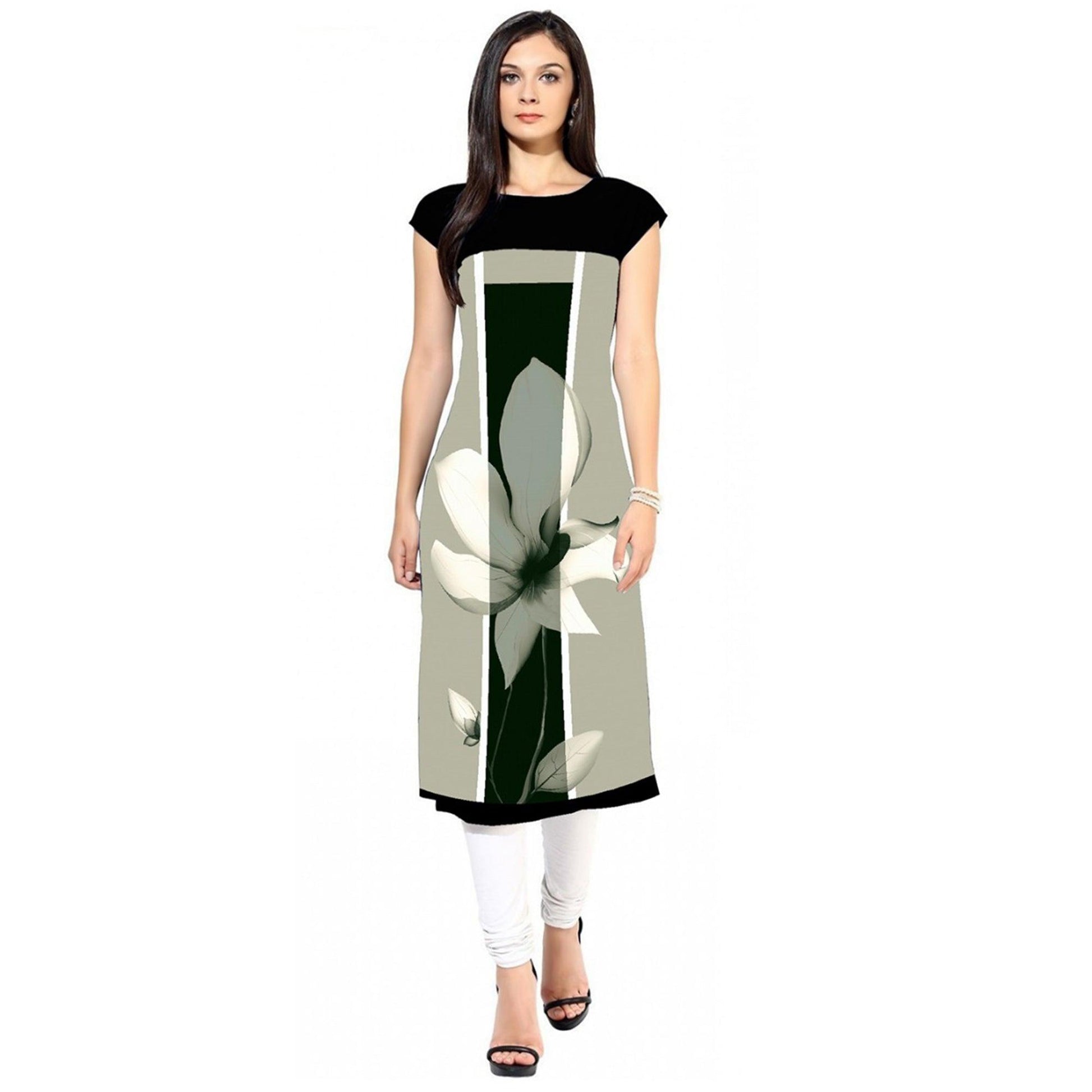 Captivating Light Gray Colored Casual Digital Printed Crepe Kurti