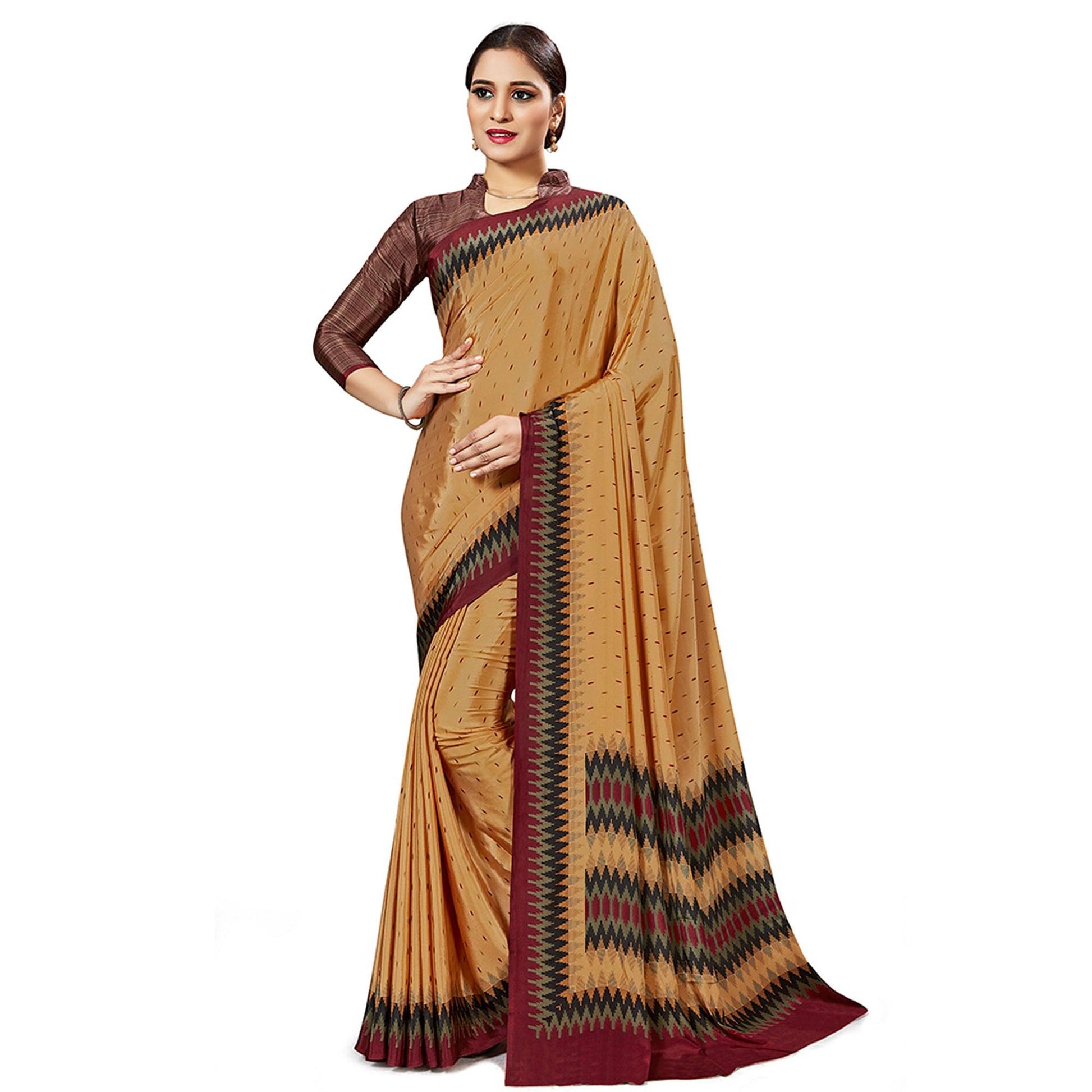 Captivating Light Orange Colored Casual Wear Printed Crepe Saree