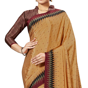 Captivating Light Orange Colored Casual Wear Printed Crepe Saree