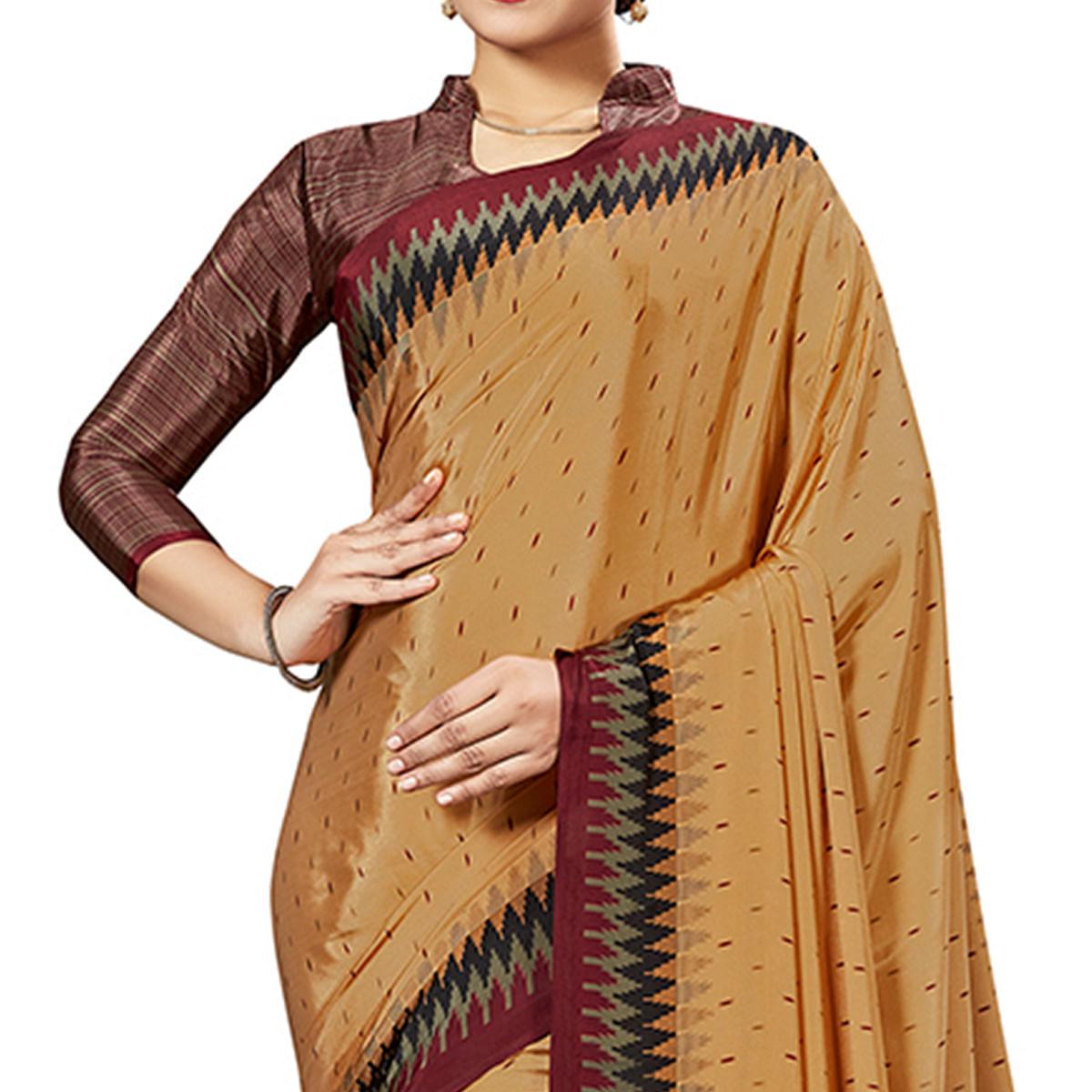 Captivating Light Orange Colored Casual Wear Printed Crepe Saree