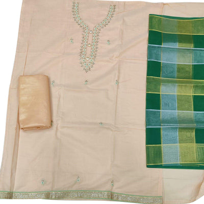 Captivating Light Peach Colored Casual Embroidered Modal Chanderi Dress Material