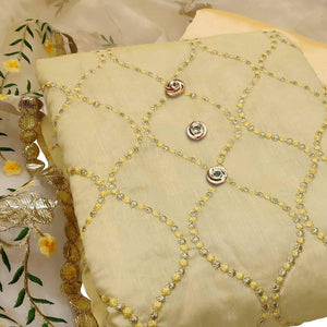 Captivating Light Yellow Colored Casual Embroidered Chanderi Dress Material