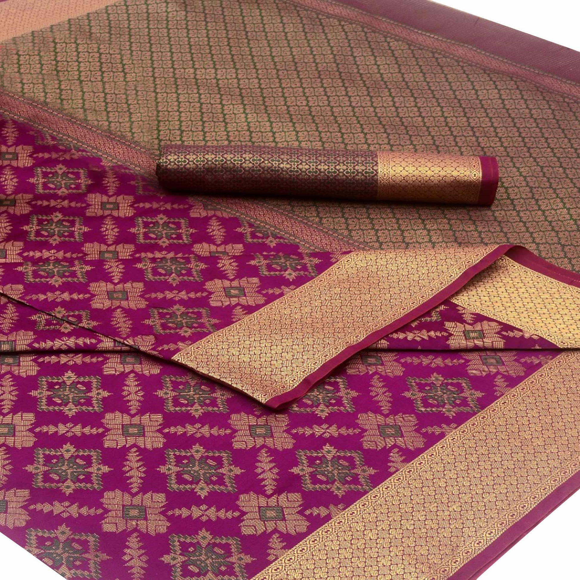 Captivating Magenta Pink Colored Festive Wear Woven Silk Saree