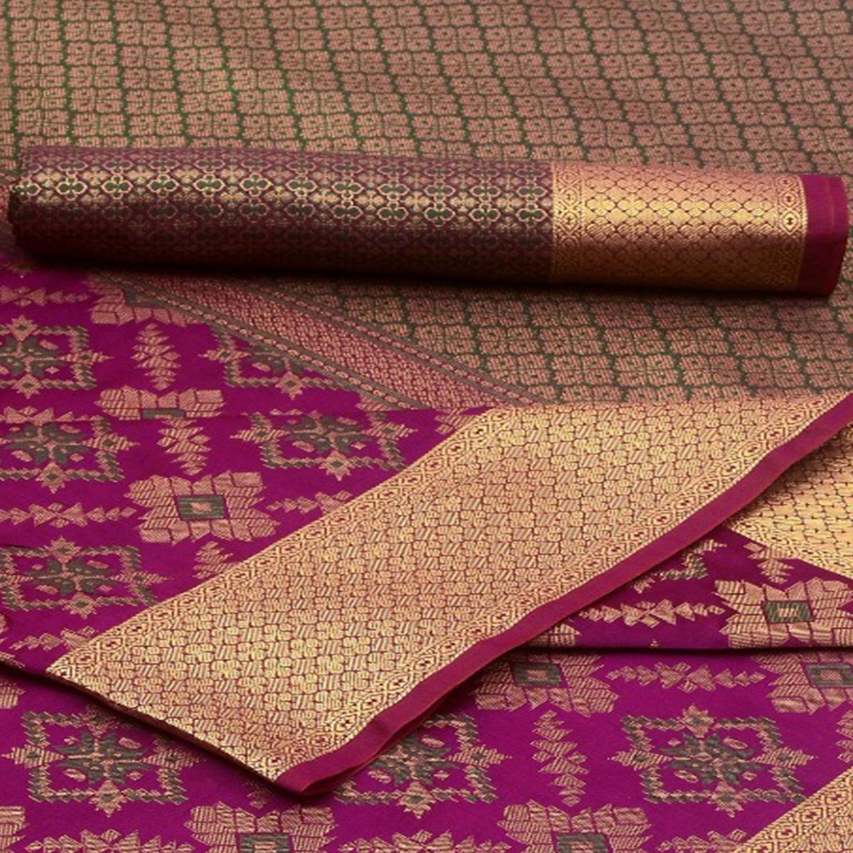 Captivating Magenta Pink Colored Festive Wear Woven Silk Saree