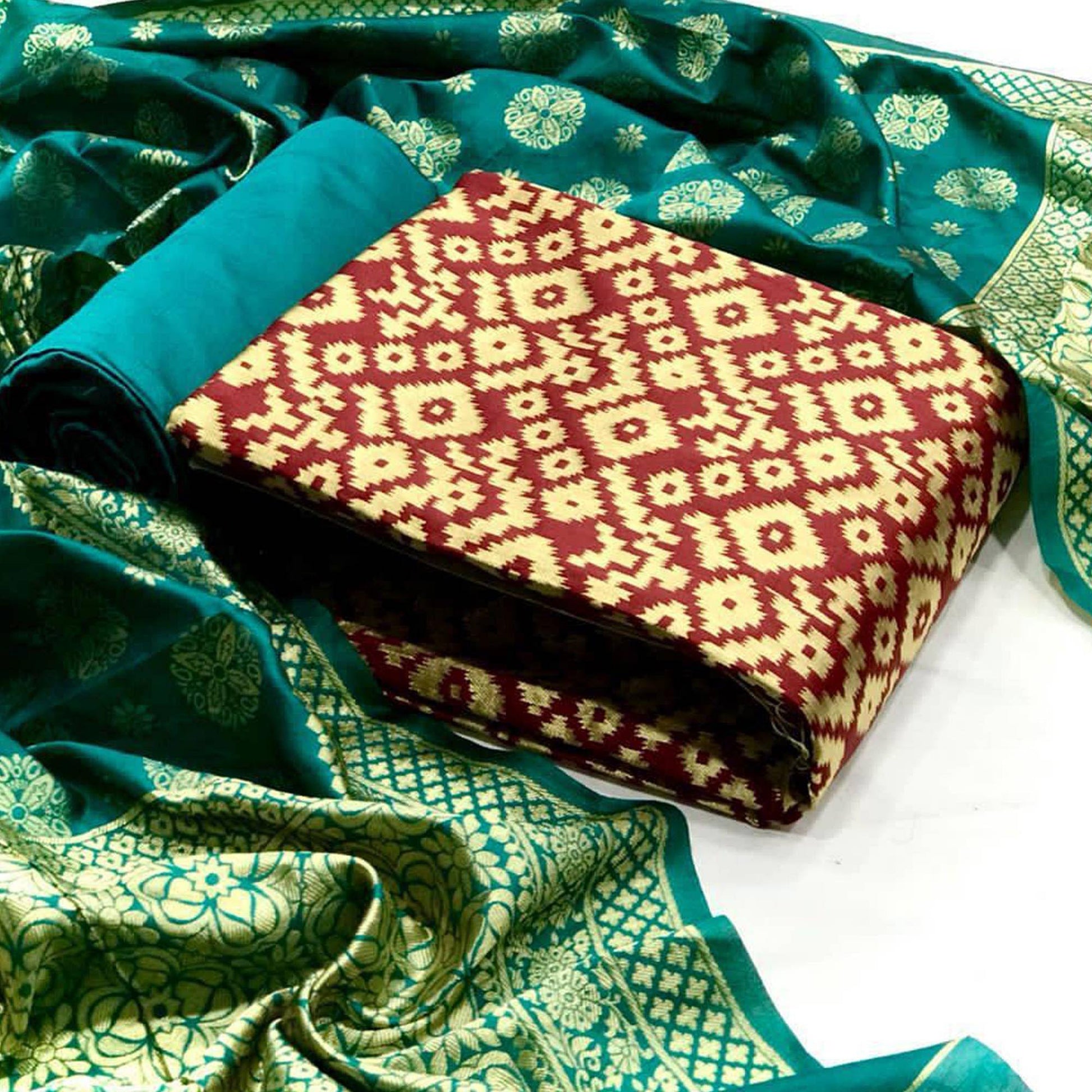 Captivating Maroon Colored Casual Wear Banarasi Silk Dress Material