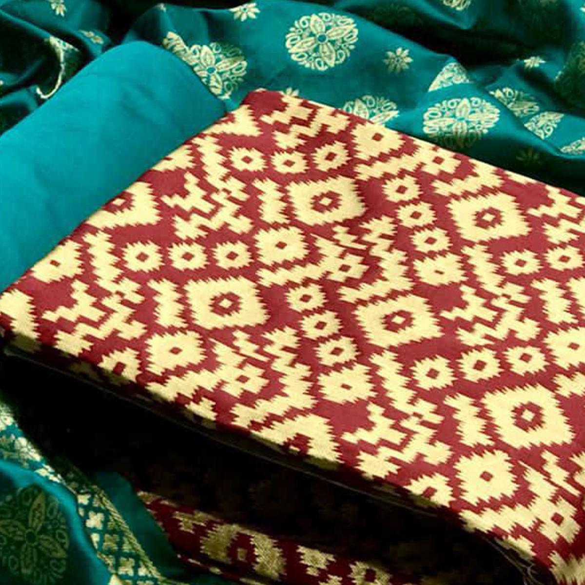 Captivating Maroon Colored Casual Wear Banarasi Silk Dress Material