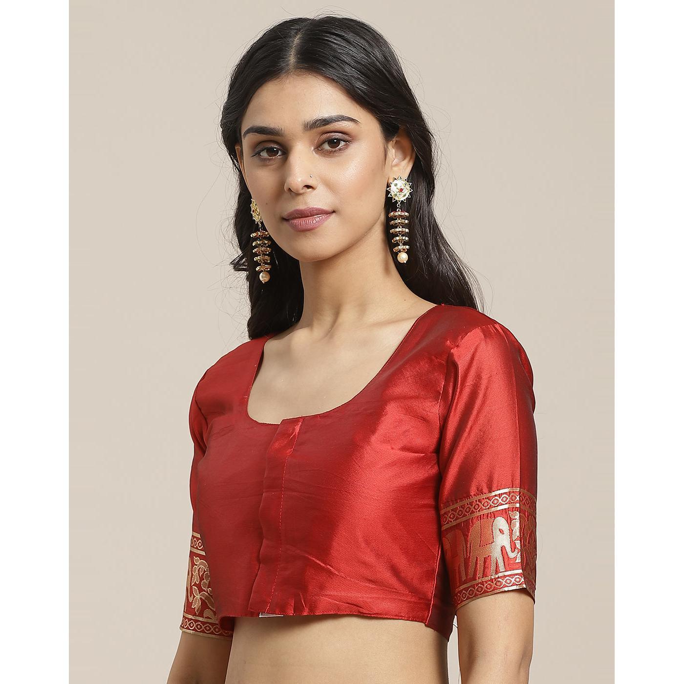Captivating Maroon Colored Festive Wear Woven Silk Blend Saree