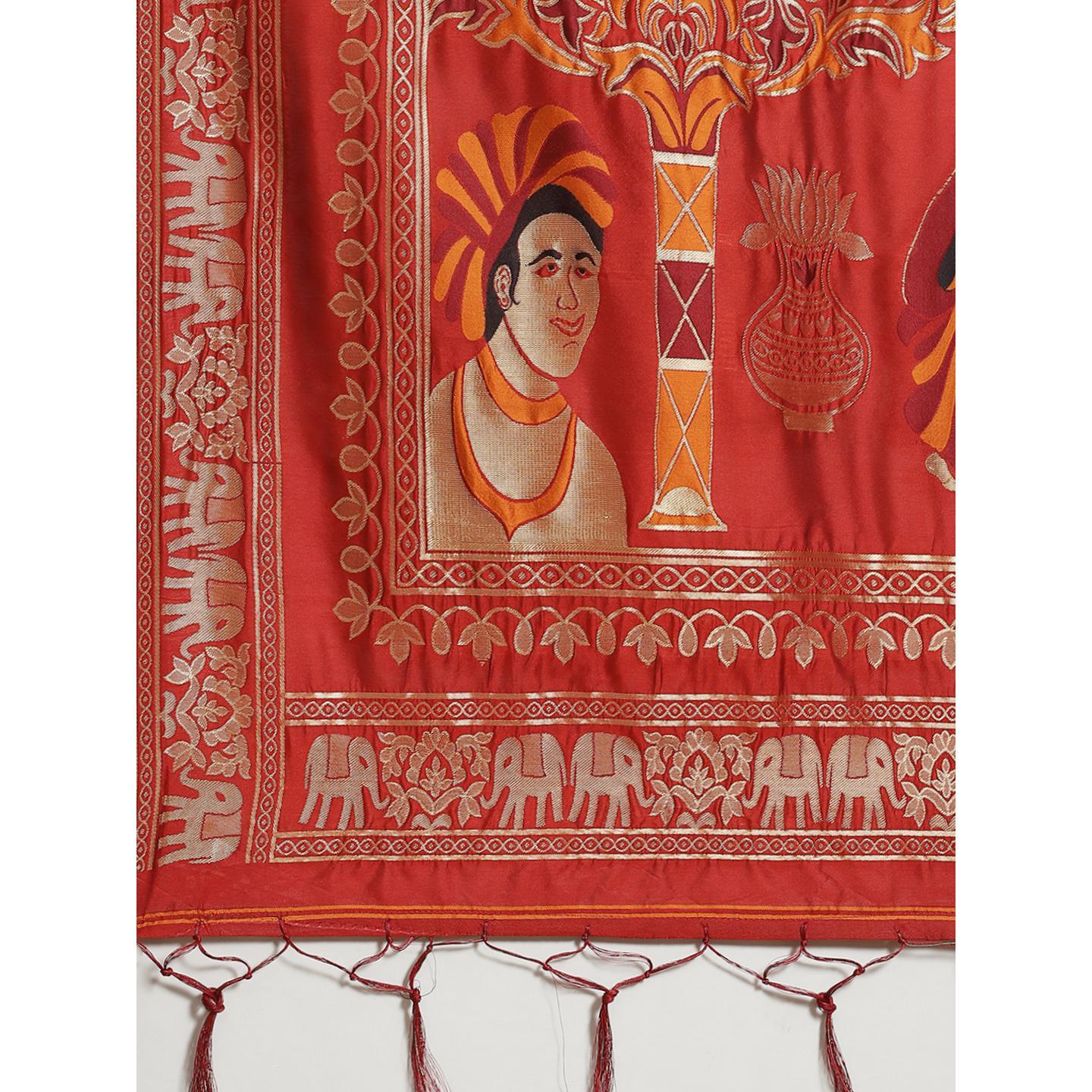 Captivating Maroon Colored Festive Wear Woven Silk Blend Saree