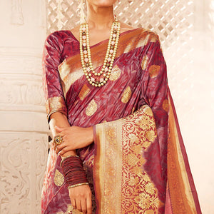Captivating Mauve Colored Festive Wear Woven Banarasi Silk Saree