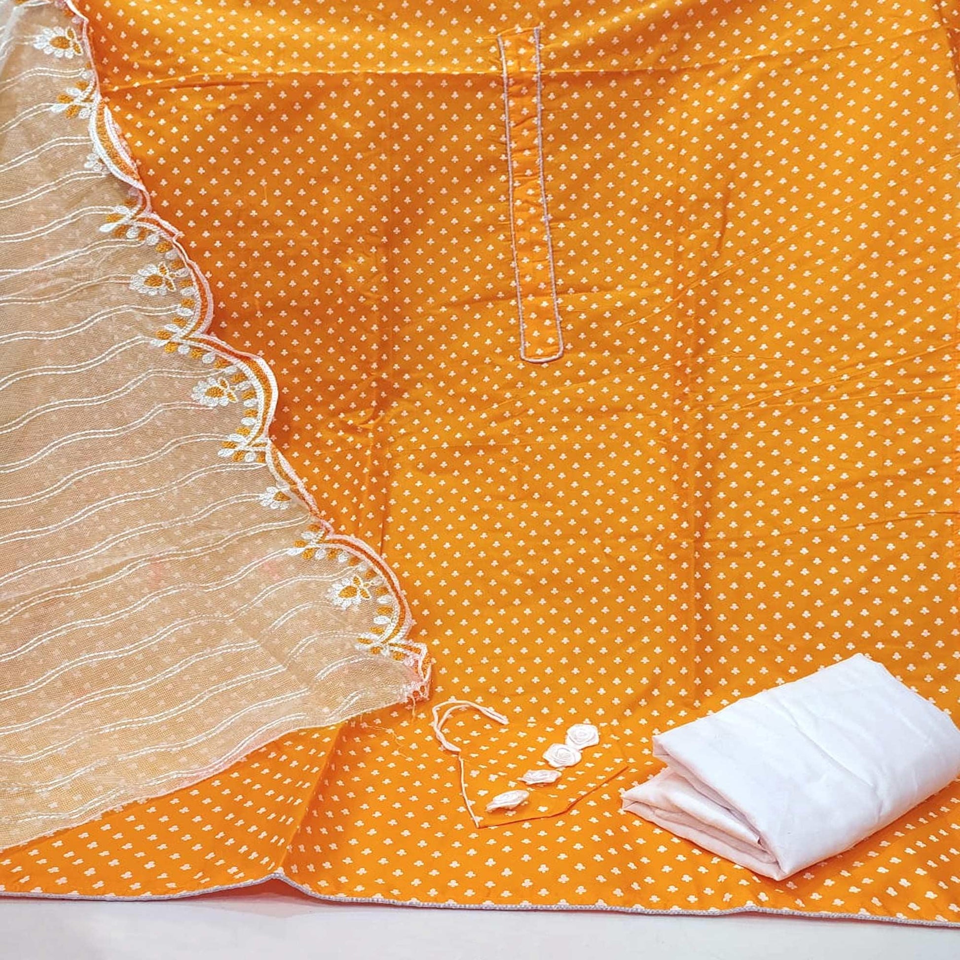 Captivating Mustard Yellow Colored Casual Wear Printed Cotton Dress Material