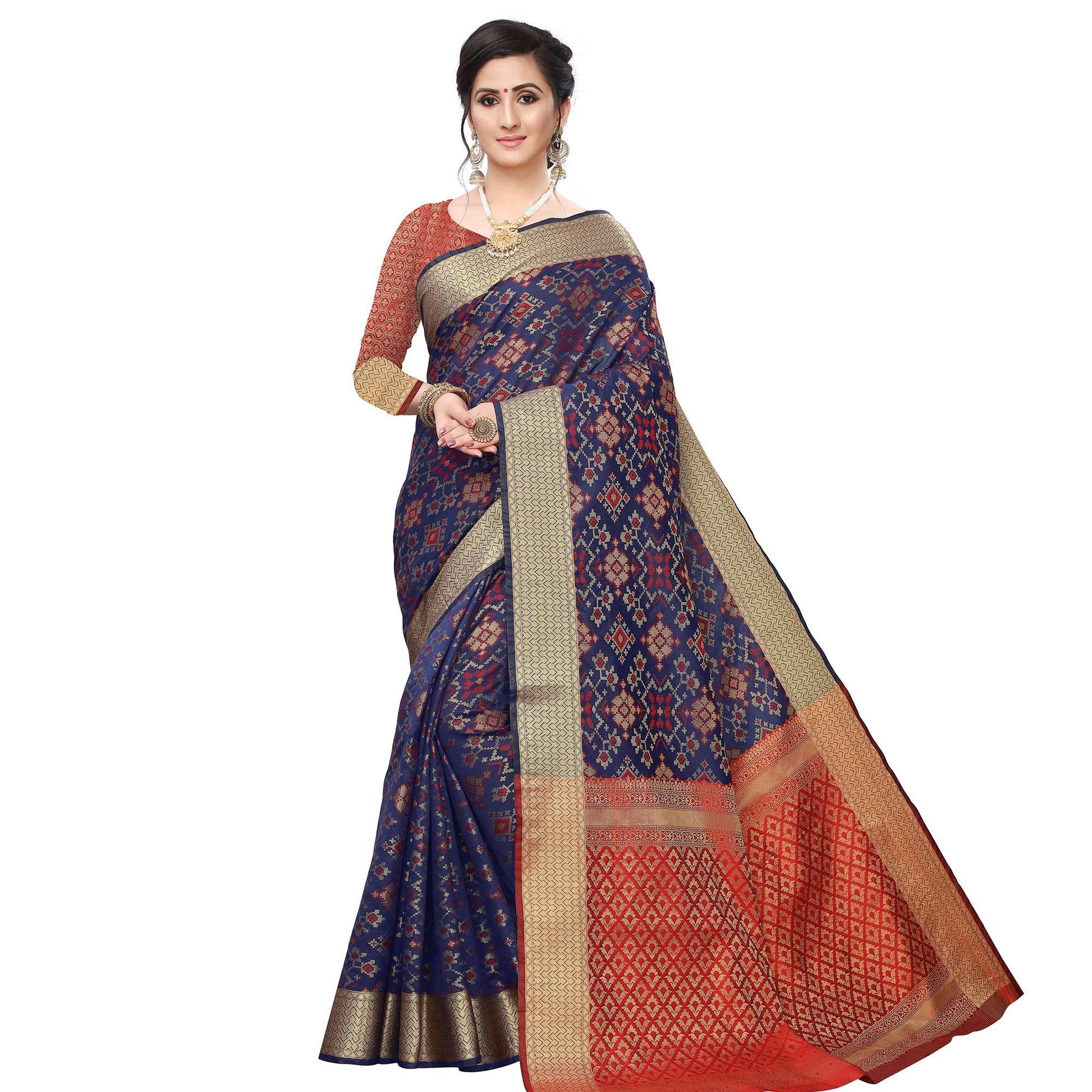 Captivating Navy Blue Colored Festive Wear Woven Kanjivaram Silk Saree