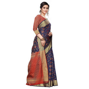 Captivating Navy Blue Colored Festive Wear Woven Kanjivaram Silk Saree