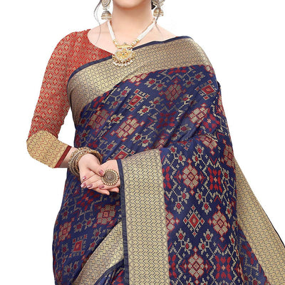 Captivating Navy Blue Colored Festive Wear Woven Kanjivaram Silk Saree