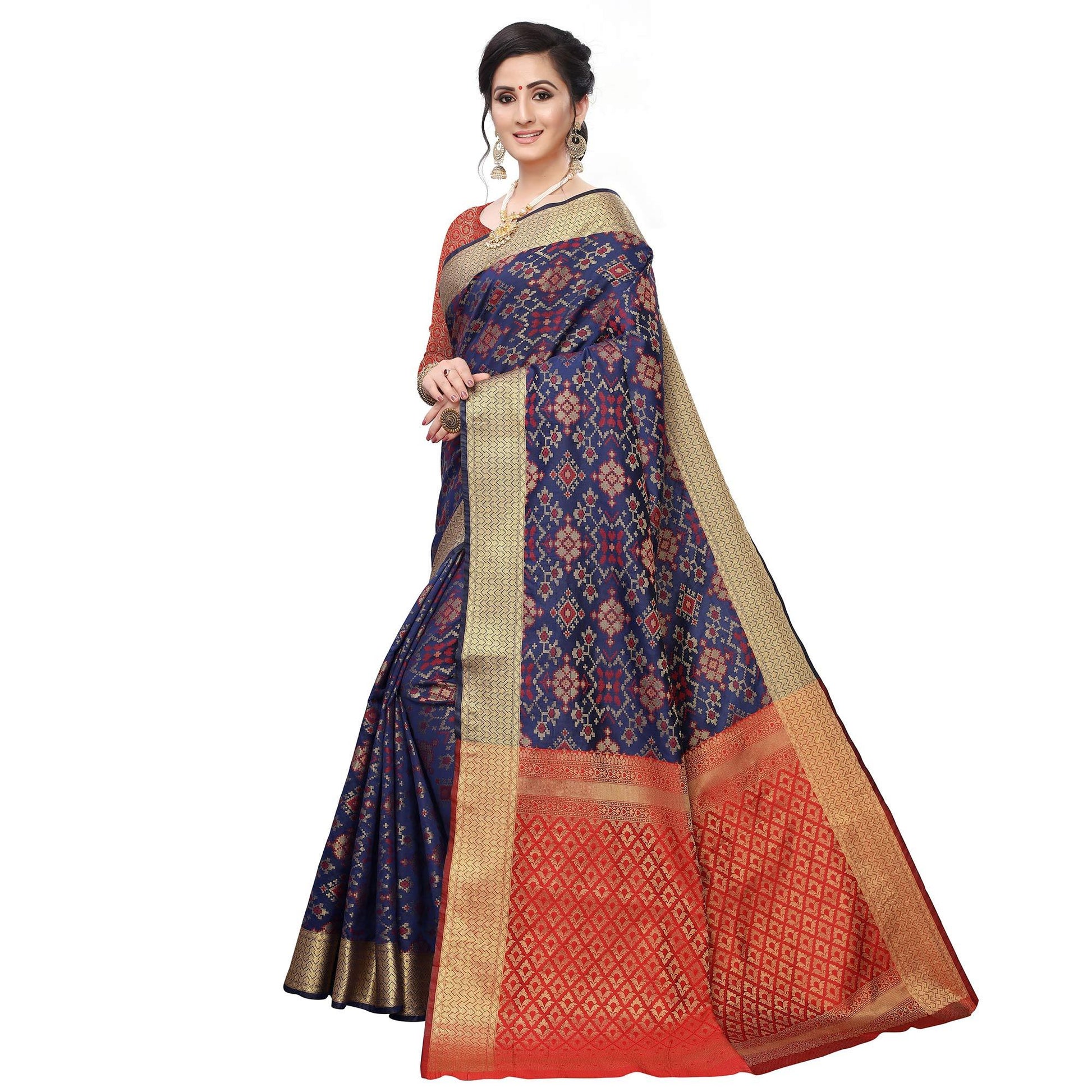 Captivating Navy Blue Colored Festive Wear Woven Kanjivaram Silk Saree