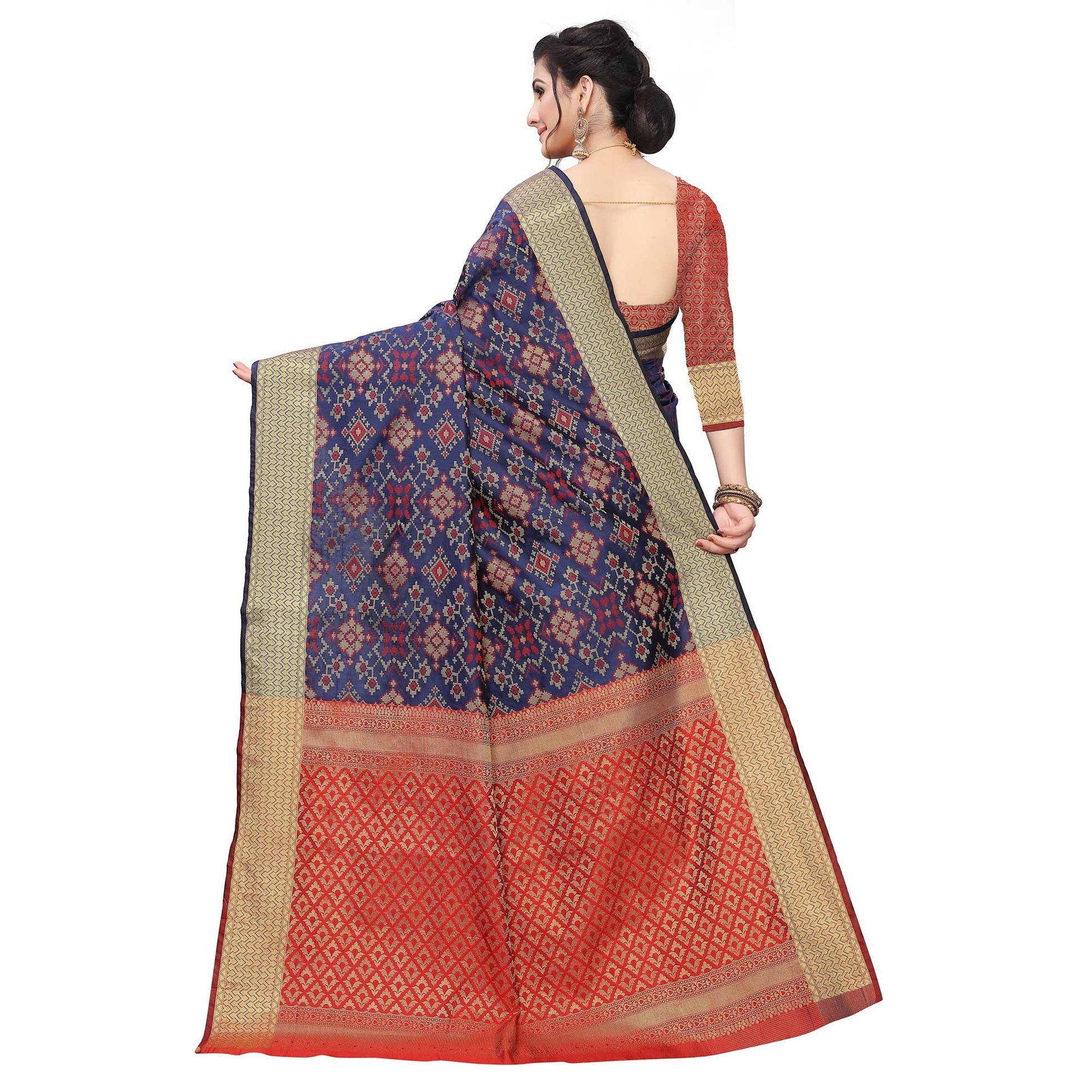 Captivating Navy Blue Colored Festive Wear Woven Kanjivaram Silk Saree