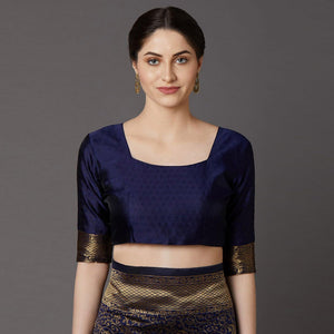 Captivating Navy Blue Colored Festive Wear Woven Silk Blend Saree