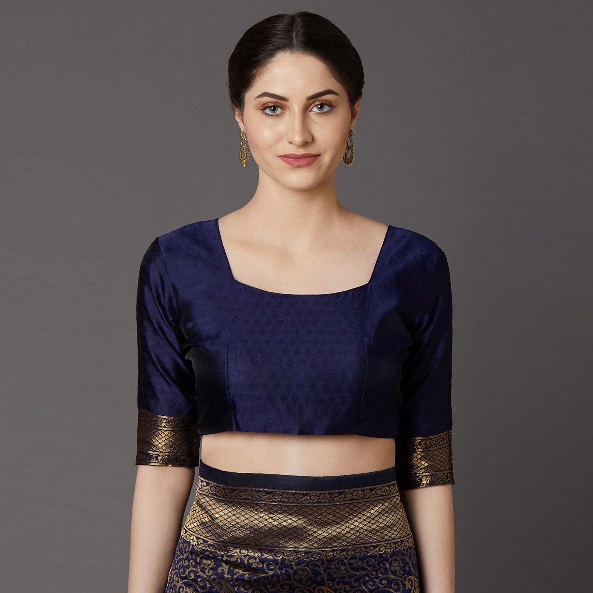 Captivating Navy Blue Colored Festive Wear Woven Silk Blend Saree