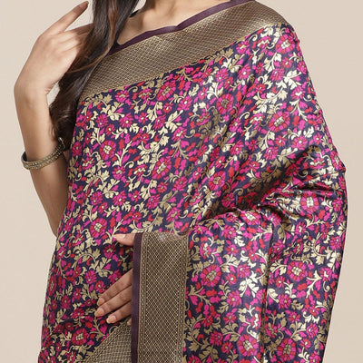 Captivating Navy Blue Colored Festive Wear Woven Silk Blend Saree