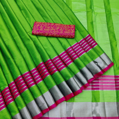 Captivating Parrot Green Coloured Casual Wear Zari Border Cotton Saree