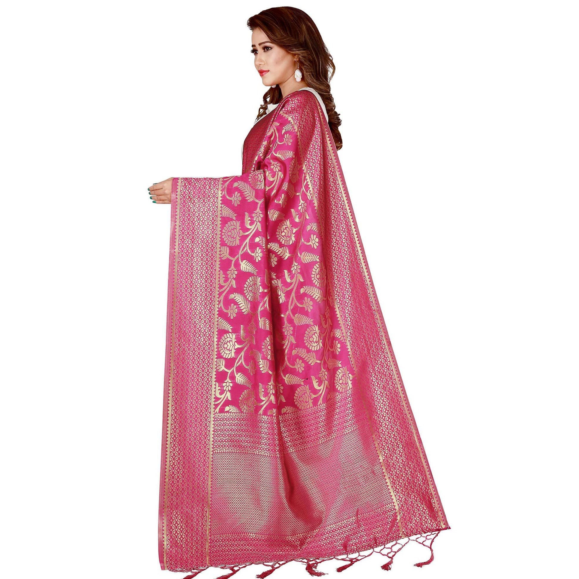 Captivating Pink Colored Festive Wear Banarasi Silk Dupatta
