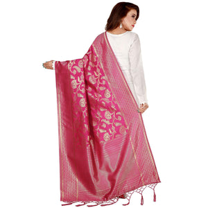 Captivating Pink Colored Festive Wear Banarasi Silk Dupatta