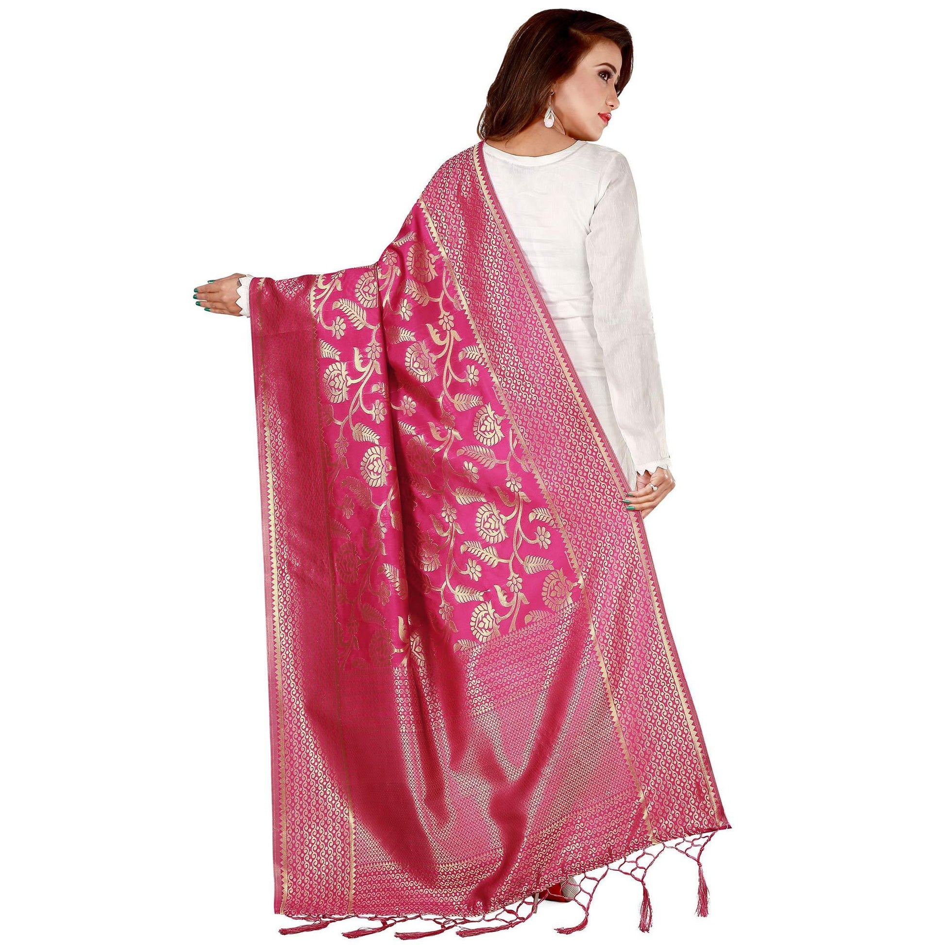 Captivating Pink Colored Festive Wear Banarasi Silk Dupatta