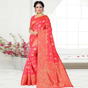 Captivating Pink Colored Festive Wear Woven Art Silk Saree
